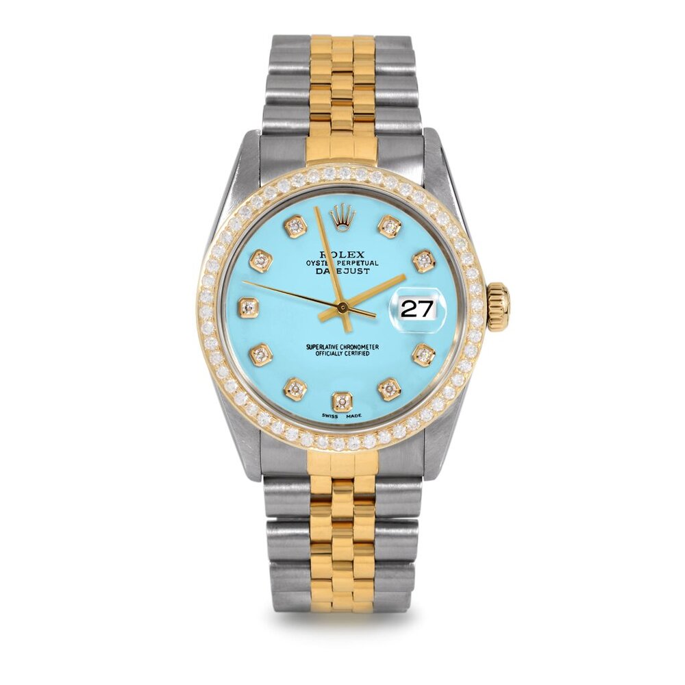 Pre-Owned Rolex 16013 Men's 36mm Datejust Watch Custom Turquoise Diamond Dial &
